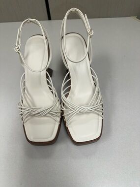 INC International Concepts White Strappy Square-Toe Heeled Sandals